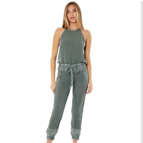 Young Fabulous & Broke Pants - Young Fabulous & Broke Khaki Green Romper Jumsuit Open Back Linen Blend Medium